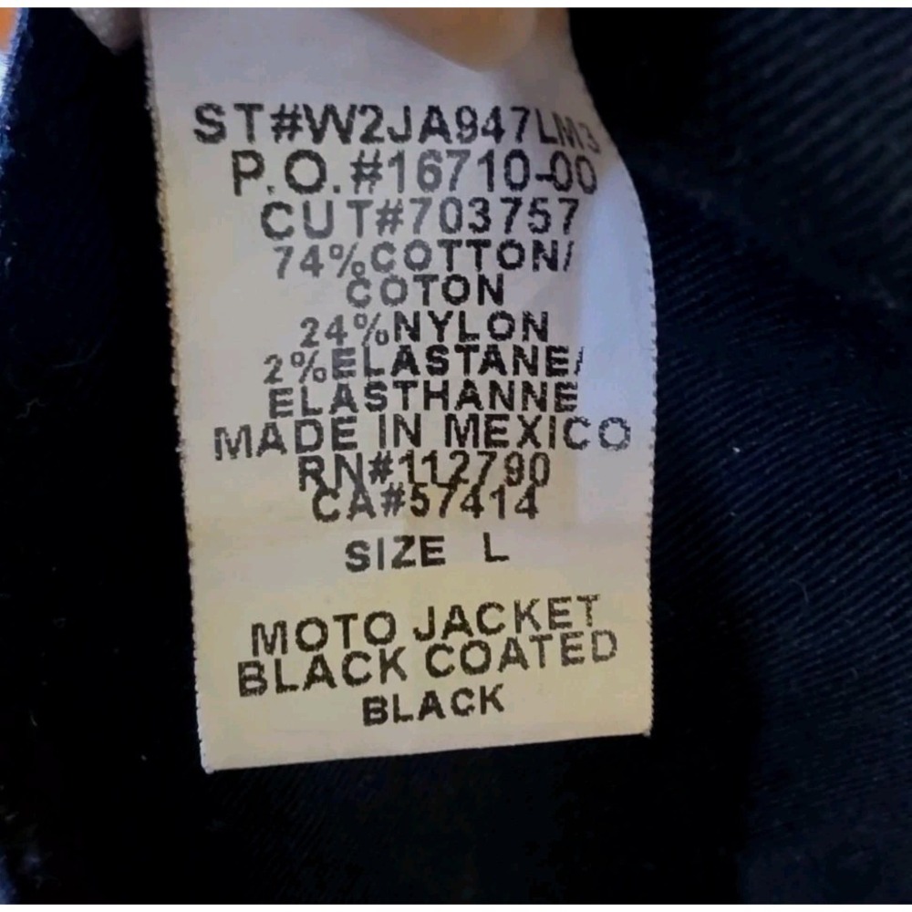 True Religion Women's Black Wax Coated Denim Moto Jacket Sz L Biker Grunge Punk - Picture 13 of 13